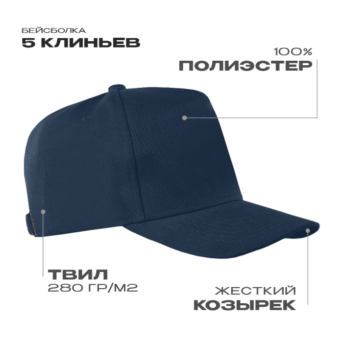 Бейсболка STAN 5 клиньев полиэстер 280, 20, Темно-синий (46) фото-0