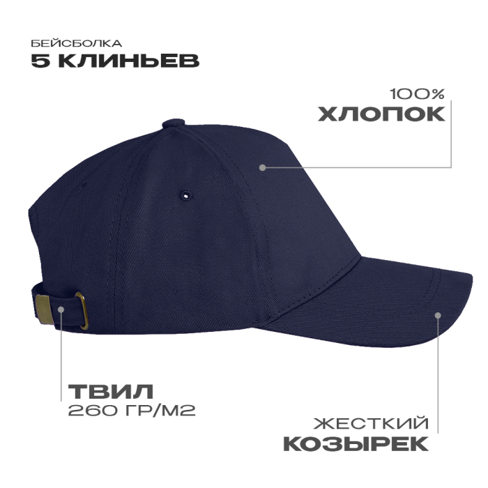 Темно-синяя бейсболка 5 клиньев из 100% хлопка, оптом | Мерч, униформа и текстиль для бизнеса  фото-0