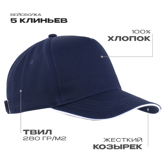 Бейсболка с кантом STAN 5 клиньев хлопок 280,14, Темно-синий (46)  фото-0