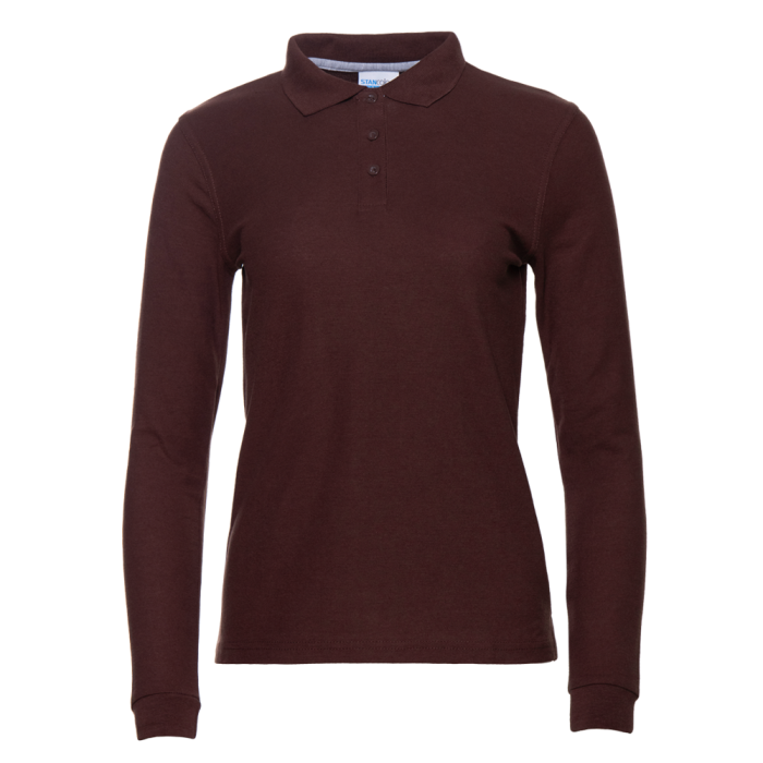 Женская темно-шоколадная рубашка поло с длинным рукавом арт. 04SW приталенного кроя, 65% хлопок, 35% полиэстер, 185 гр/м2, оптом | Мерч, униформа и текстиль для бизнеса  фото-0