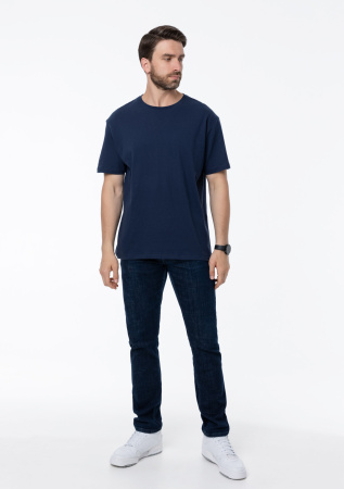 Тёмно-синяя футболка арт. 02 прямого кроя из 100% хлопка, 160 гр/м2, оптом | Мерч, униформа и текстиль для бизнеса  photo-4