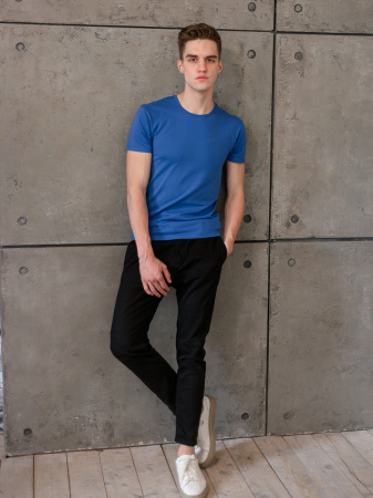 Синяя футболка арт. 37 облегающего силуэта, 92% хлопок, 8% эластан, 180 гр/м2, оптом | Мерч, униформа и текстиль для бизнеса  photo-5