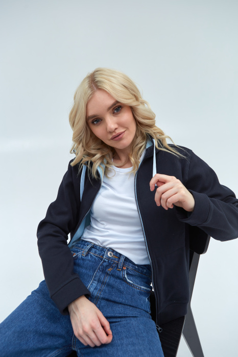 Толстовка женская STAN  с капюшоном на молнии сэндвич 320, 19, Т-синий (46) фото-4