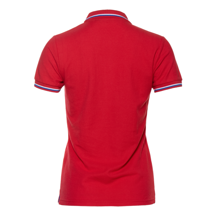 Женская красная рубашка поло арт. 04WRUS приталенного кроя c триколором, 80% хлопок, 20% полиэстер, 185 гр/м2, оптом | Мерч, униформа и текстиль для бизнеса фото-1