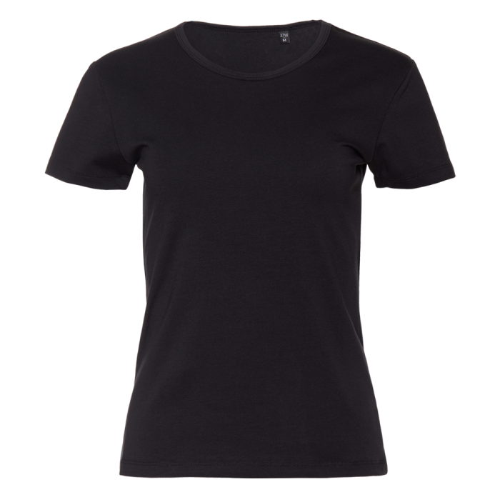 Женская черная футболка арт. 37W приталенного силуэта, 92% хлопок и 8% эластан, 180 гр/м2, оптом | Мерч, униформа и текстиль для бизнеса  фото-0