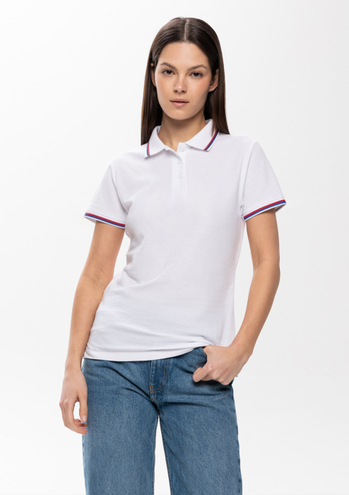 Женская белая рубашка поло арт. 04WRUS приталенного кроя c триколором, 80% хлопок, 20% полиэстер, 185 гр/м2, оптом | Мерч, униформа и текстиль для бизнеса  фото-4