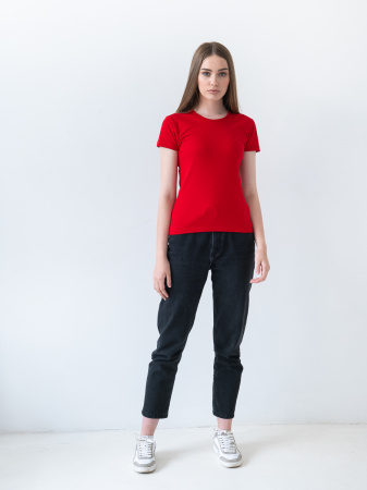 Женская красная футболка арт. 37W приталенного силуэта, 92% хлопок и 8% эластан, 180 гр/м2, оптом | Мерч, униформа и текстиль для бизнеса  photo-5