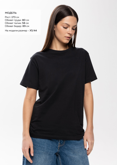 Чёрная футболка арт. 02 прямого кроя из 100% хлопка, 160 гр/м2, оптом | Мерч, униформа и текстиль для бизнеса  фото-2