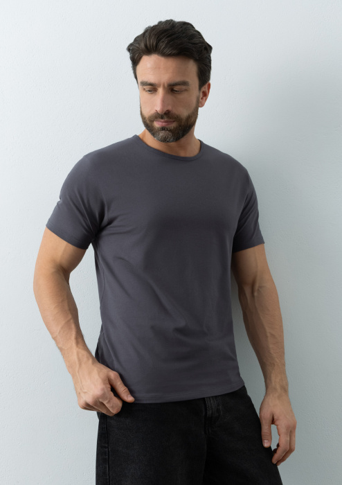 Тёмно-серая футболка арт. 37 облегающего силуэта, состав 92% хлопок 8% эластан, 180 гр/м2, оптом | Мерч, униформа и текстиль для бизнеса   фото-4