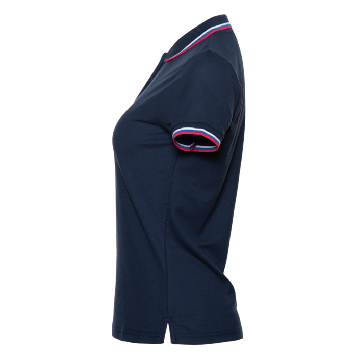 Женская темно-синяя рубашка поло арт. 04WRUS приталенного кроя c триколором, 80% хлопок, 20% полиэстер, 185 гр/м2, оптом | Мерч, униформа и текстиль для бизнеса  фото-2