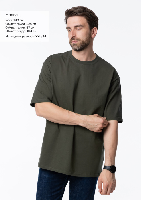 Футболка оливковый хаки арт. 56 оверсайз кроя из 100% хлопка, 240 гр/м2, оптом | Мерч, униформа и текстиль для бизнеса  фото-1