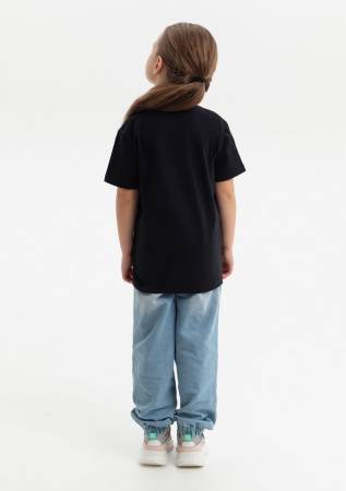 Чёрная детская футболка арт. 06U оверсайз кроя из 100% хлопка, 140 гр/м2, оптом | Мерч, униформа и текстиль для бизнеса photo-4