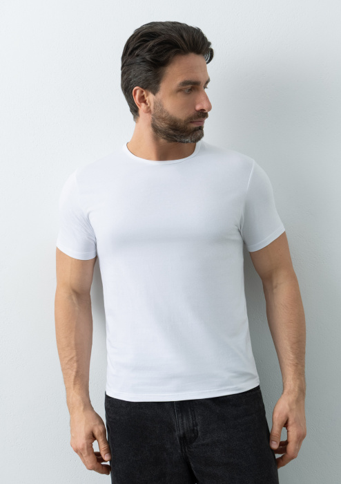 Белая футболка арт. 37 облегающего силуэта, состав 92% хлопок 8% эластан, 180 гр/м2, оптом | Мерч, униформа и текстиль для бизнеса   фото-4