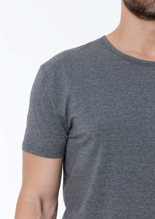Темно-серая футболка арт. 37 облегающего силуэта, 92% хлопок, 8% эластан, 180 гр/м2, оптом | Мерч, униформа и текстиль для бизнеса  фото-4