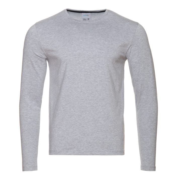 Серая футболка с длинными рукавами арт. 35 прямого кроя, состав 92% хлопок 8% эластан, 180 гр/м2, оптом | Мерч, униформа и текстиль для бизнеса   фото-0