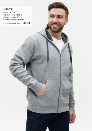 Толстовка мужская STAN с капюшоном на молнии футер без начёса 260, 61, Серый меланж (50) | Мерч, униформа и текстиль для бизнеса photo-3
