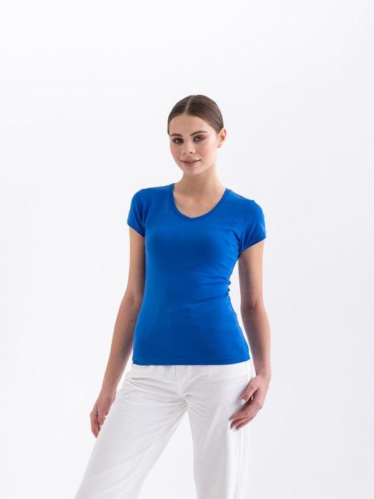 Женская красная футболка арт. 07U приталенного силуэта, 92% хлопок и 8% эластан, 180 гр/м2, оптом | Мерч, униформа и текстиль для бизнеса  фото-3