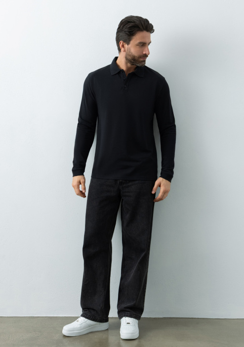 Рубашка поло унисекс STAN длинный рукав хлопок/полиэстер 185, 104S, Чёрный (20) | Мерч, униформа и текстиль для бизнеса фото-3