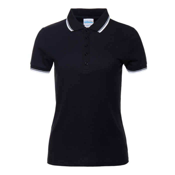Женская черная рубашка поло арт. 04BK приталенного кроя, 80% хлопок, 20% полиэстер, 185 гр/м2, оптом | Мерч, униформа и текстиль для бизнеса  фото-0