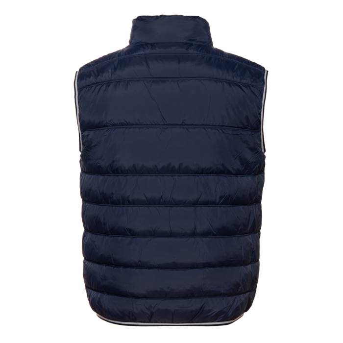 Темно-синий однотонный утепленный жилет арт. 82 с контрастным кантом, 100% нейлон, оптом | Мерч, униформа и текстиль для бизнеса фото-1