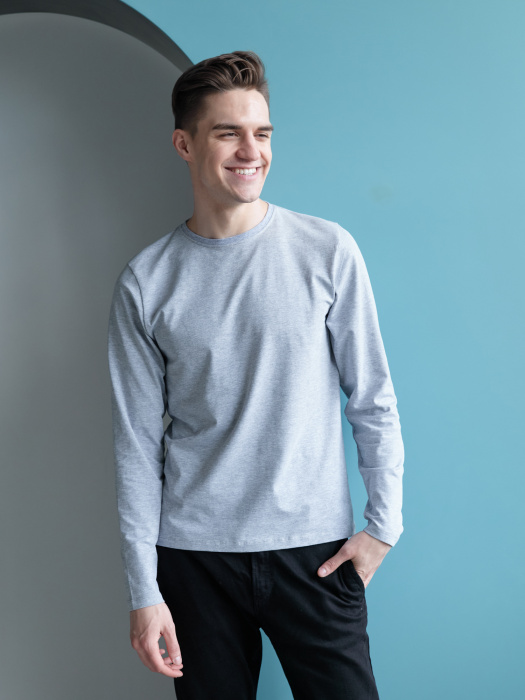 Серая футболка с длинными рукавами арт. 35 прямого кроя, состав 92% хлопок 8% эластан, 180 гр/м2, оптом | Мерч, униформа и текстиль для бизнеса   фото-3