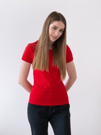 Женская красная футболка арт. 02W приталенного силуэта из 100% хлопка, 150 гр/м2, оптом | Мерч, униформа и текстиль для бизнеса  photo-3
