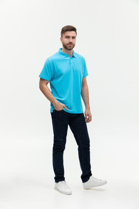 Бирюзовая рубашка поло арт. 04, 65% хлопок, 35% полиэстер, 185 гр/м2, оптом | Мерч, униформа и текстиль для бизнеса  фото-3