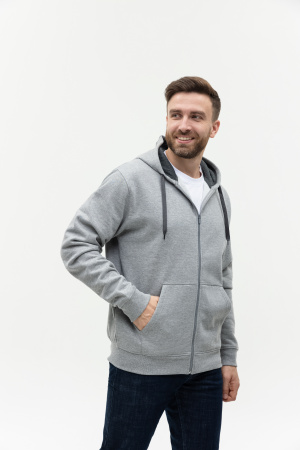 Толстовка мужская STAN с капюшоном на молнии футер без начёса 260, 61, Серый меланж (50) | Мерч, униформа и текстиль для бизнеса photo-7