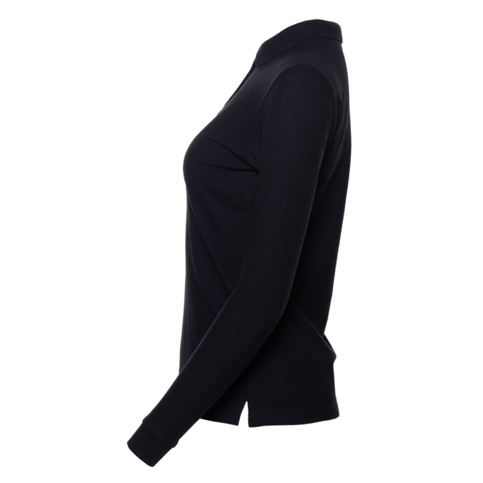 Женская черная рубашка поло с длинным рукавом арт. 04SW приталенного кроя, 65% хлопок, 35% полиэстер, 185 гр/м2, оптом | Мерч, униформа и текстиль для бизнеса  фото-2