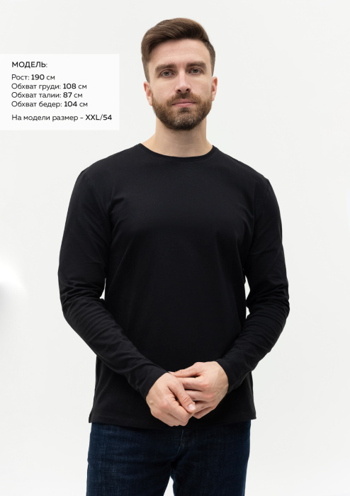 Чёрная футболка с длинными рукавами арт. 35 прямого кроя, из 100% хлопка, 140 гр/м2, оптом | Мерч, униформа и текстиль для бизнеса   фото-1