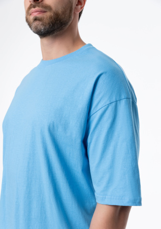 Голубая футболка арт. 39 оверсайз кроя, из 100% хлопка, 140 гр/м2, оптом | Мерч, униформа и текстиль для бизнеса   photo-7