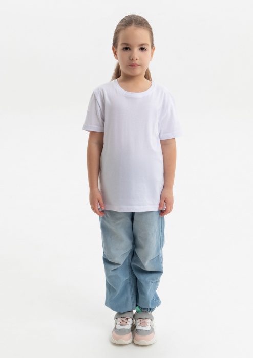 Белая детская футболка арт. 06U оверсайз кроя из 100% хлопка, 140 гр/м2, оптом | Мерч, униформа и текстиль для бизнеса фото-3