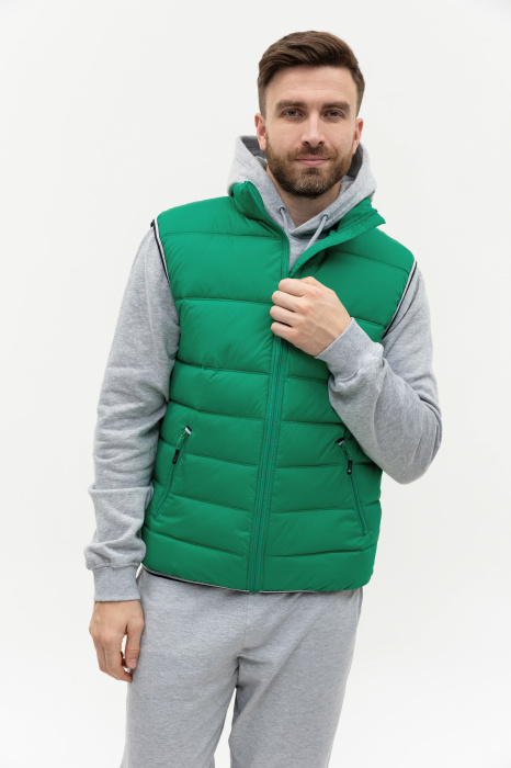 Зеленый однотонный утепленный жилет арт. 82 с контрастным кантом, 100% нейлон, оптом | Мерч, униформа и текстиль для бизнеса фото-2