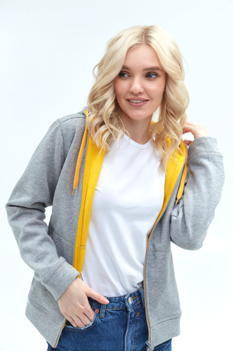 Толстовка женская STAN  с капюшоном на молнии сэндвич 320, 19, Серый меланж (50)   фото-3