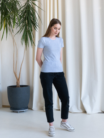 Женская темно-синяя футболка арт. 37W приталенного силуэта, 92% хлопок и 8% эластан, 180 гр/м2, оптом | Мерч, униформа и текстиль для бизнеса 
 photo-5