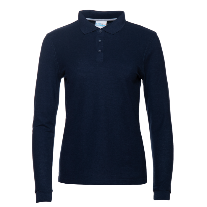 Женская темно-синяя рубашка поло с длинным рукавом арт. 04SW приталенного кроя, 65% хлопок, 35% полиэстер, 185 гр/м2, оптом | Мерч, униформа и текстиль для бизнеса  фото-0