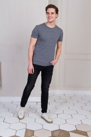 Серая футболка арт. 37 облегающего силуэта, 92% хлопок, 8% эластан, 180 гр/м2, оптом | Мерч, униформа и текстиль для бизнеса  photo-5