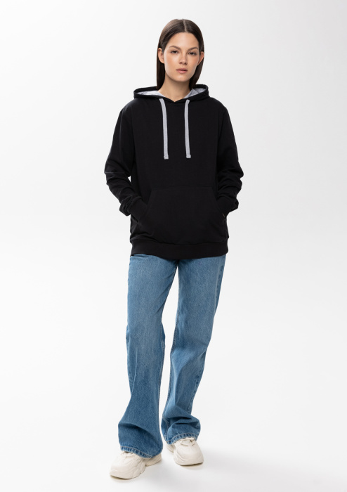Черное худи арт. 23 с контрастным капюшоном, футер без начеса 100% хлопок, 260 гр/м2 | Мерч, униформа и текстиль для бизнеса фото-3