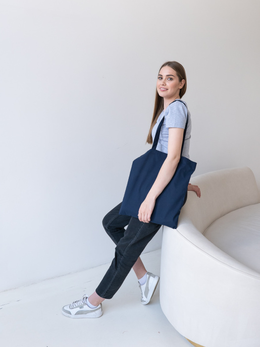 Темно-синяя сумка шопер, оптом | Мерч, униформа и текстиль для бизнеса фото-3