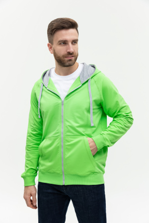 Толстовка мужская STAN с капюшоном на молнии футер без начёса 260, 61, Ярко-зелёный (26)  | Мерч, униформа и текстиль для бизнеса photo-7