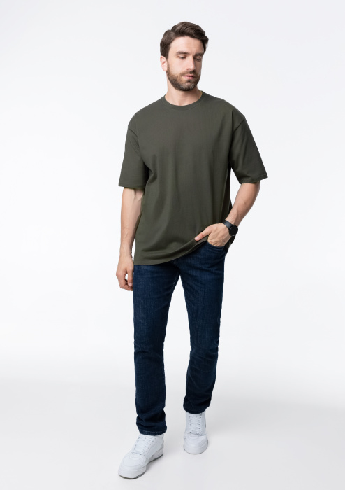 Футболка оливковый хаки арт. 56 оверсайз кроя из 100% хлопка, 240 гр/м2, оптом | Мерч, униформа и текстиль для бизнеса  фото-4