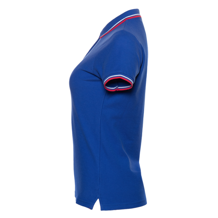 Женская синяя рубашка поло арт. 04WRUS приталенного кроя c триколором, 80% хлопок, 20% полиэстер, 185 гр/м2, оптом | Мерч, униформа и текстиль для бизнеса  фото-2