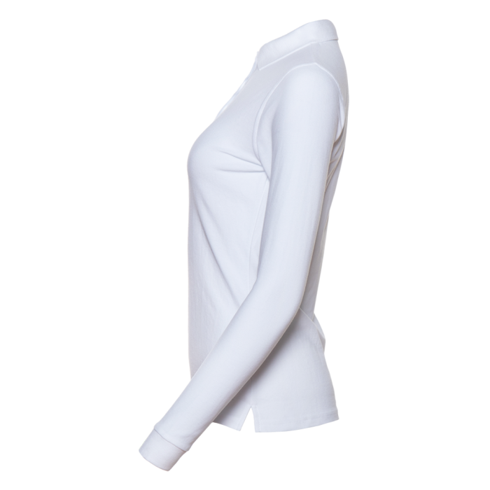 Женская белая рубашка поло с длинным рукавом арт. 04SW приталенного кроя, 65% хлопок, 35% полиэстер, 185 гр/м2, оптом | Мерч, униформа и текстиль для бизнеса  фото-2