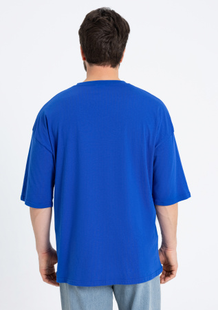 Синяя футболка арт. 39 оверсайз кроя, из 100% хлопка, 140 гр/м2, оптом | Мерч, униформа и текстиль для бизнеса   photo-6