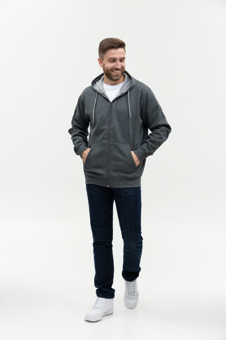 Толстовка  мужская STAN с капюшоном на молнии  футер с начёсом 280, 17,Тёмный меланж (60) | Мерч, униформа и текстиль для бизнеса фото-4