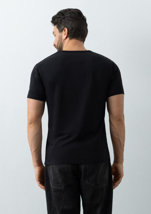 Чёрная футболка арт. 37 облегающего силуэта, состав 92% хлопок 8% эластан, 180 гр/м2, оптом | Мерч, униформа и текстиль для бизнеса   фото-4