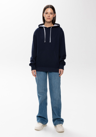 Темно-синее худи арт. 23 с контрастным капюшоном, футер без начеса 100% хлопок, 260 гр/м2 | Мерч, униформа и текстиль для бизнеса photo-3
