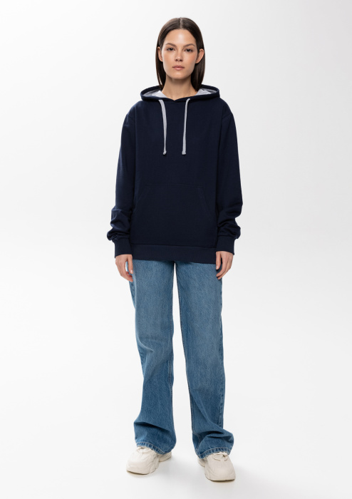 Темно-синее худи арт. 23 с контрастным капюшоном, футер без начеса 100% хлопок, 260 гр/м2 | Мерч, униформа и текстиль для бизнеса фото-3
