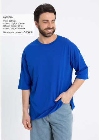 Синяя футболка арт. 39 оверсайз кроя, из 100% хлопка, 140 гр/м2, оптом | Мерч, униформа и текстиль для бизнеса   photo-1
