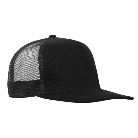 Черная бейсболка с прямым козырьком арт. 09, 5 клиньев из 100% хлопка, 330 гр/м2, оптом | Мерч, униформа и текстиль для бизнеса  photo-0